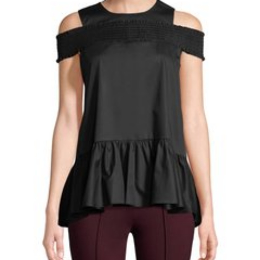 Tibi black colder shoulder / off the shoulder ruffled top